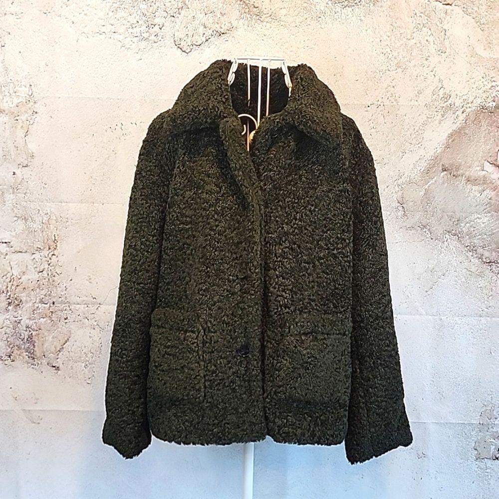 Catherine Malandrino faux fur teddy jacket dark emerald green Women's Size M